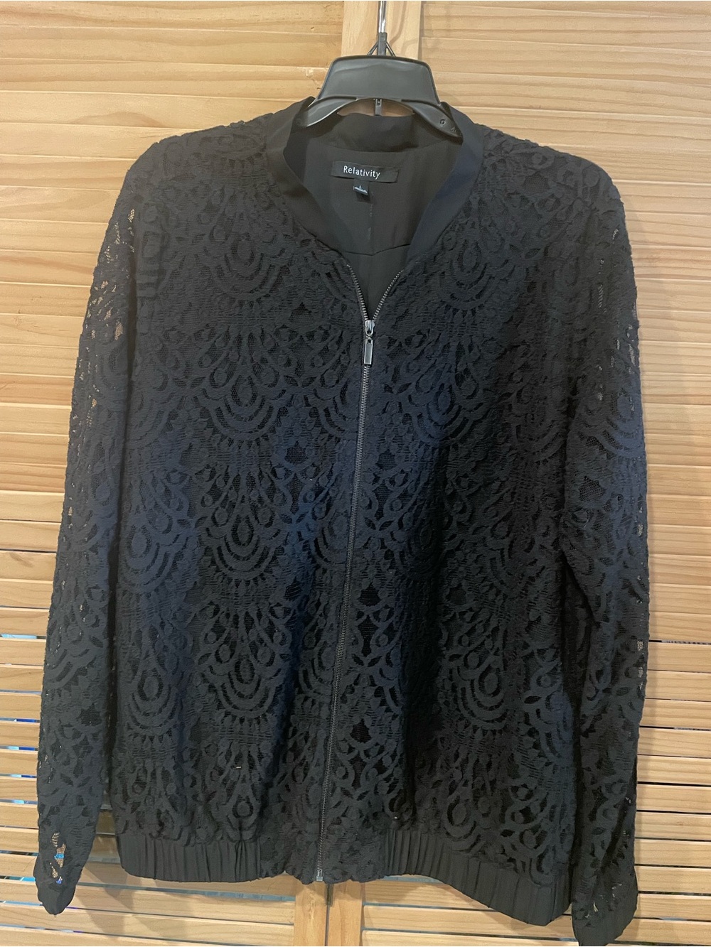 Relativity Black Lace Zip-Front Bomber Jacket